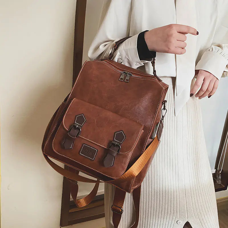 Trendy Vintage PU Leather Women's Backpack for Travel