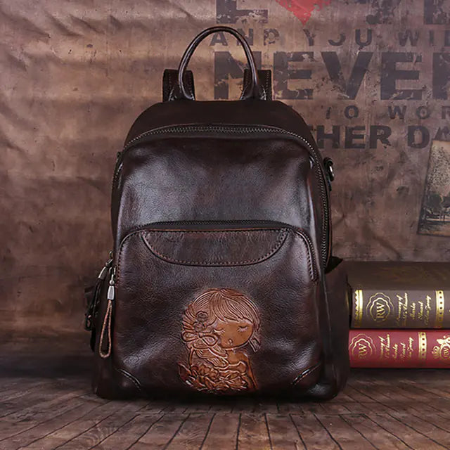 Vintage Leather Women's Backpack for iPad and Travel