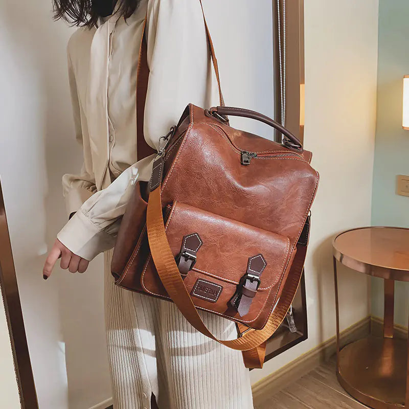 Trendy Vintage PU Leather Women's Backpack for Travel