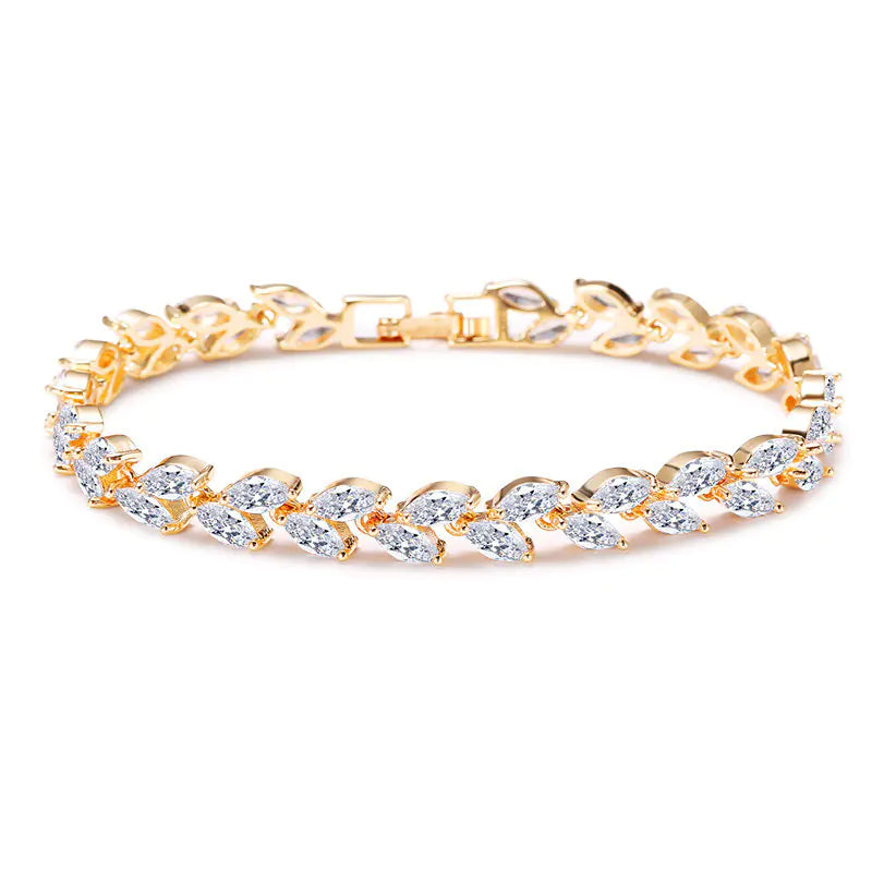 Minimalist Willow Leaf Bracelet with AAA Zircon Stones