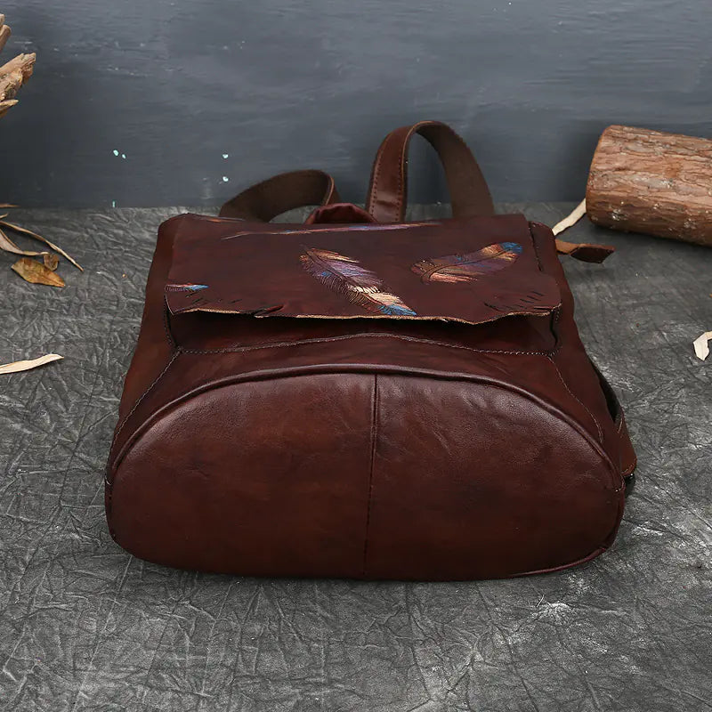 Vintage Leather Women's Backpack - Travel Bag
