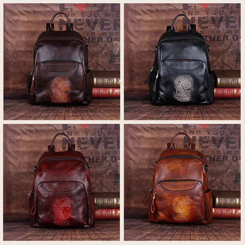 Vintage Leather Women's Backpack for iPad and Travel