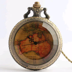 Large Brown Australian Map Quartz Pocket Watch, Vintage Style