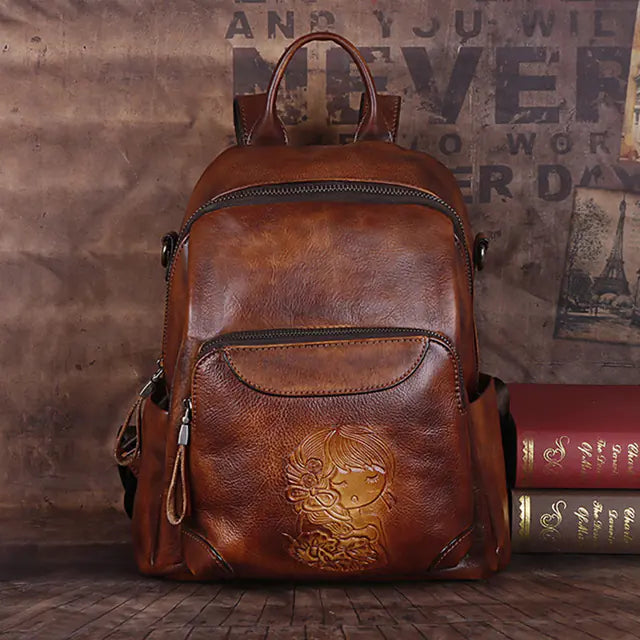 Vintage Leather Women's Backpack for iPad and Travel
