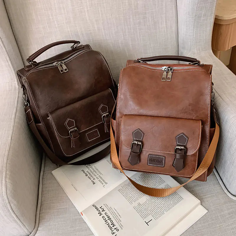 Trendy Vintage PU Leather Women's Backpack for Travel