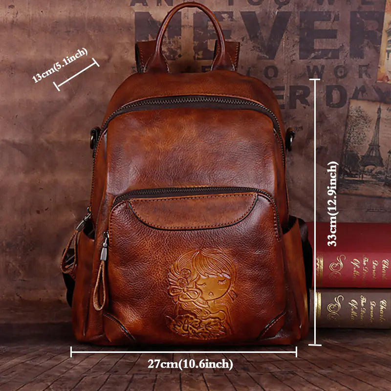 Vintage Leather Women's Backpack for iPad and Travel
